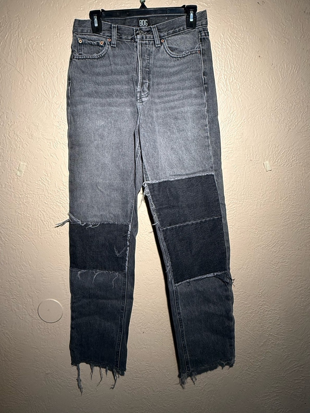 BDG Men's Two-Tone Gray Patchwork Straight Jeans